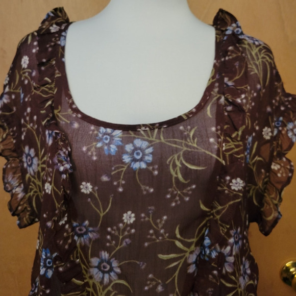 American Eagle Sheer Floral Top Fairy Core Ruffles Festival Summer Boho-M - Picture 3 of 8